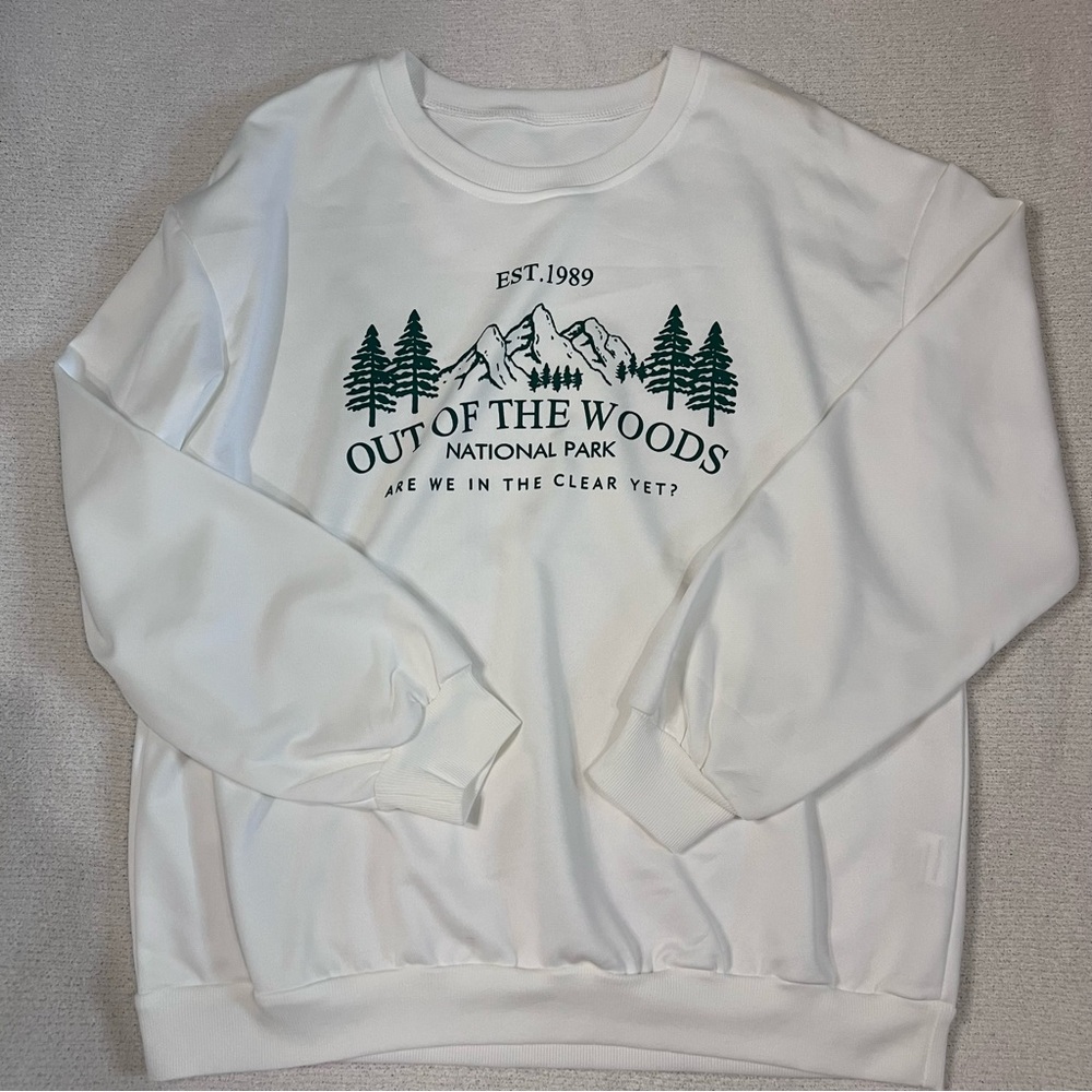 White Crewneck Sweater with Nature Graphic